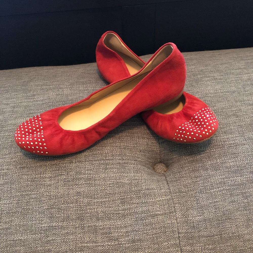 Red leather J Crew flats